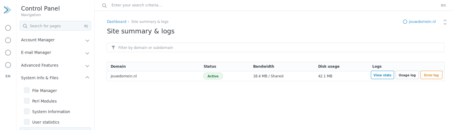 Site summary en logs